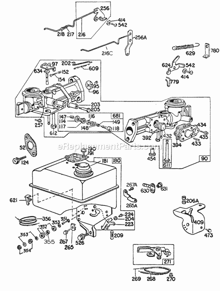 Carburetor  Fuel Tank Assy Diagram and Parts List for  Briggs and Stratton Engine
